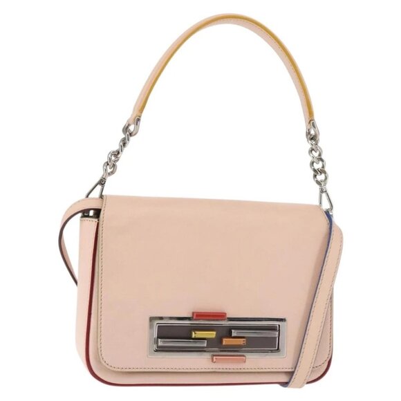 FENDI Trevaget Shoulder Bag Leather 2way Pink Silver Auth 144887 - Picture 2 of 16